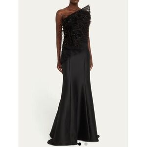 Badgley Mischka Collection Bead Feather Wing Combo Mermaid Gown Size 2